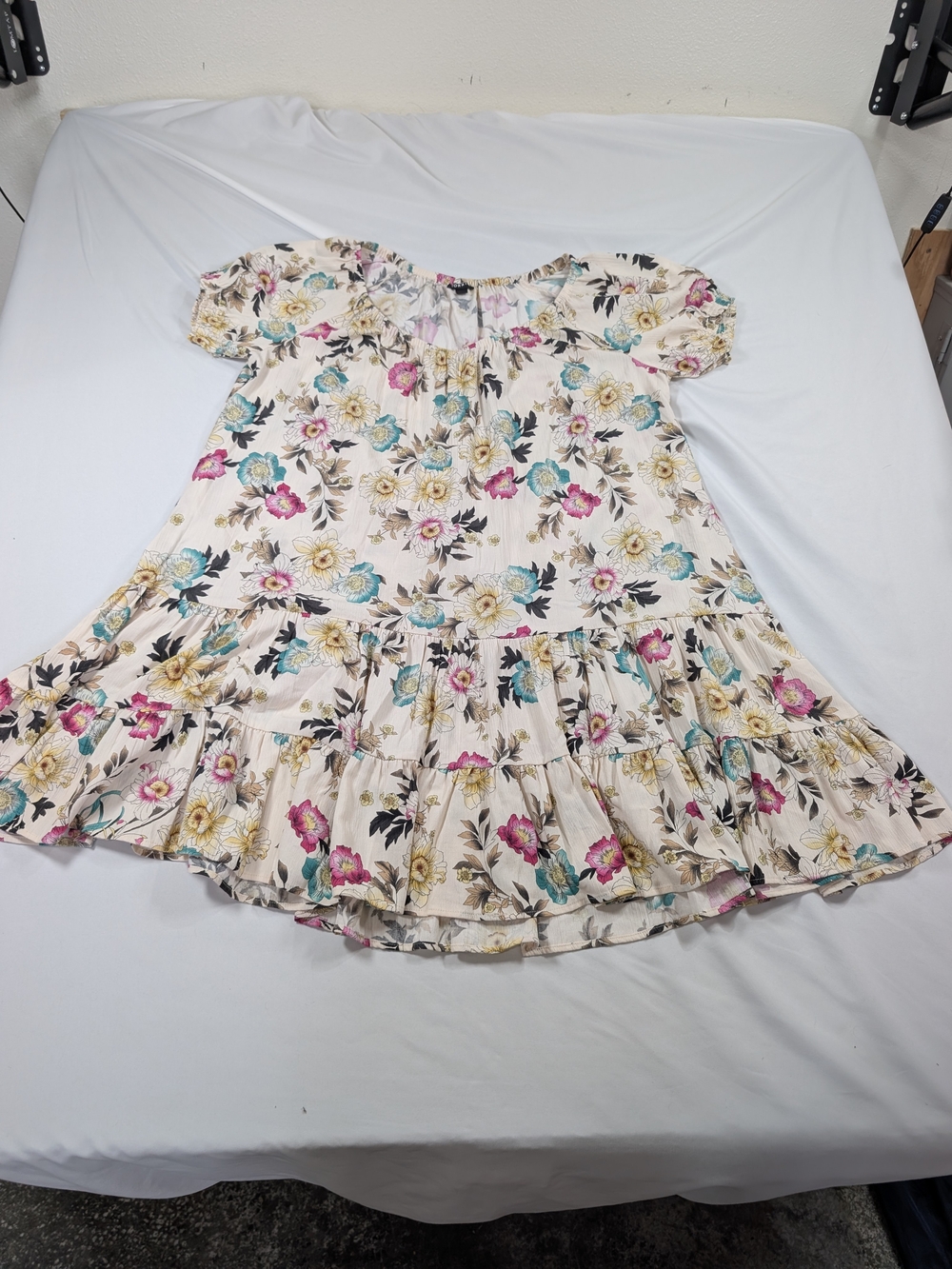 Torrid Cream Floral Babydoll Dress with Pink & Teal Blooms